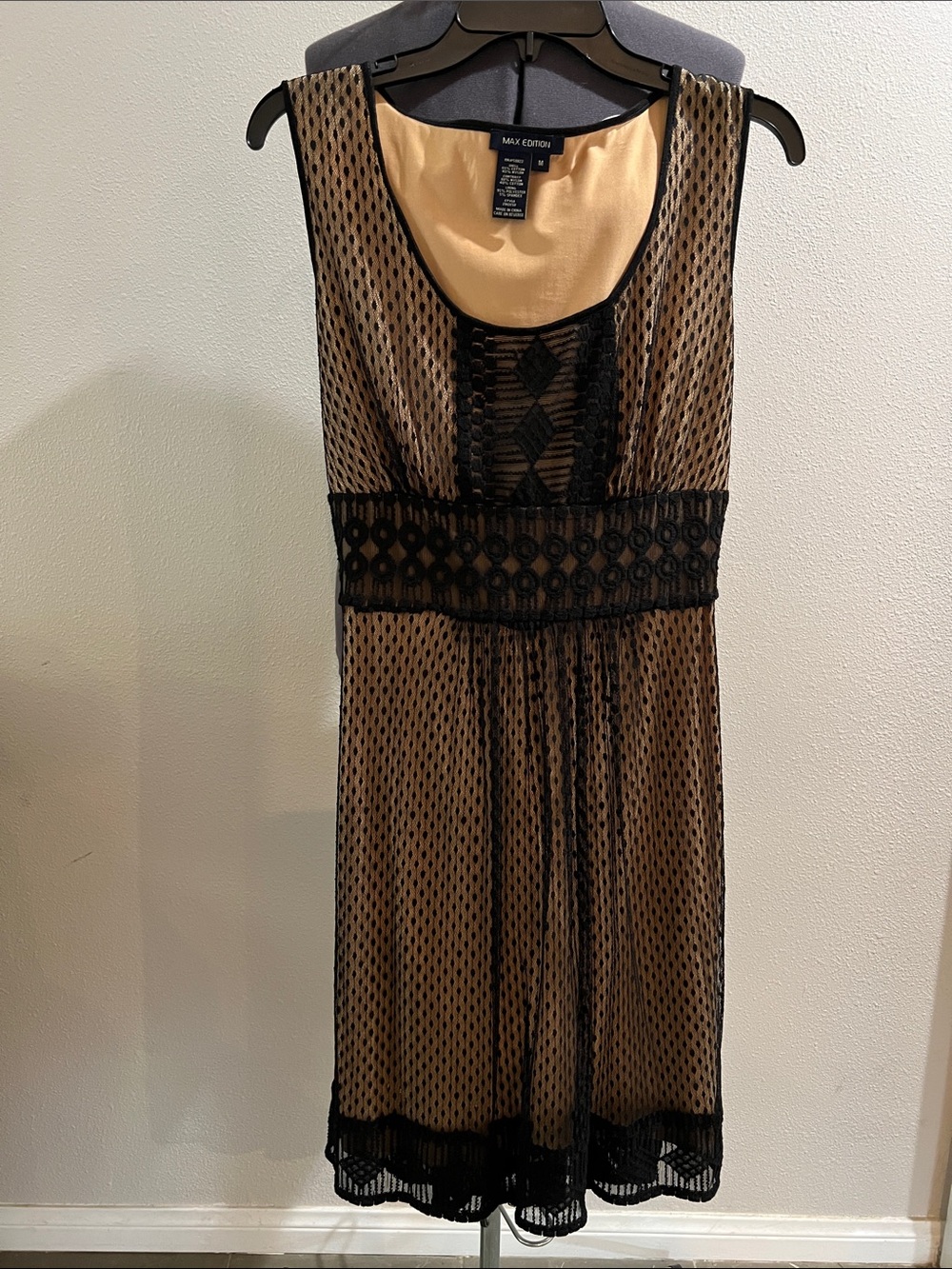 Max Edition Nude and Black Lace Overlay Dress